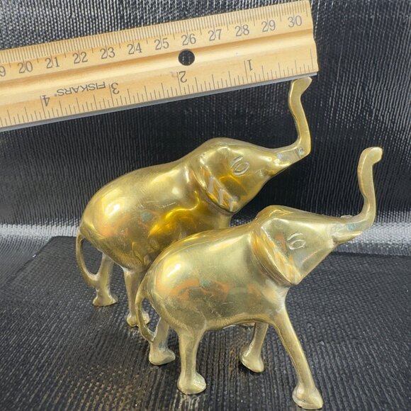 Vintage 1980s Heavy Metal Brass Elephant Figurine Set 2 Figure Decorative VTG - Picture 4 of 13